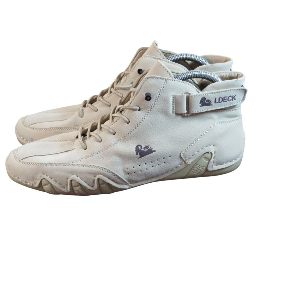 Men's Beige Ldeck High-Top Sneakers/Boots  Size 44 Leather